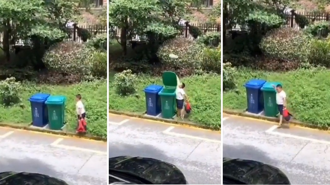 (Video) Budak ini Buang Sampah Dengan Skill Tersendiri,  Buat Bikin Netizen Rasa Kagum
