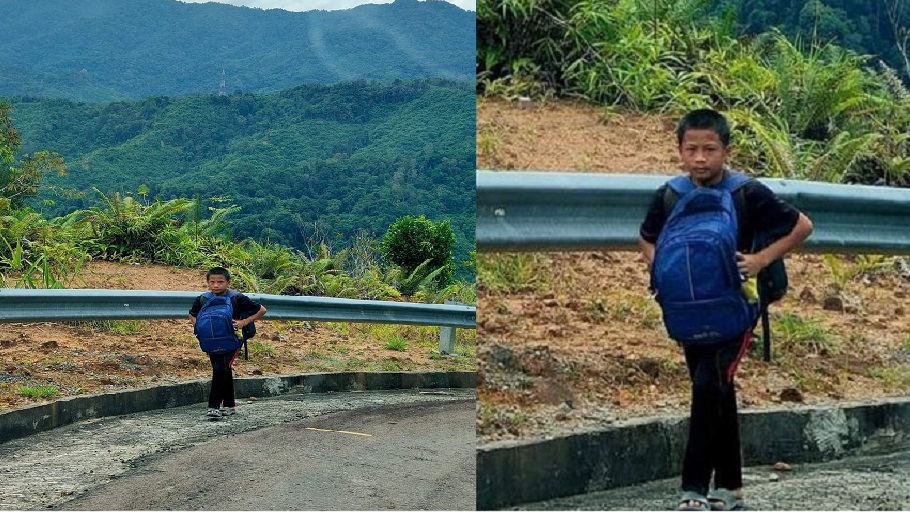 Tular Murid Berjalan Kaki Selama 3 Jam Seorang Diri, Menaiki Bukit, Membawa Buku Teks Yang Berat Demi Menuntut Ilmu Di Sekolah